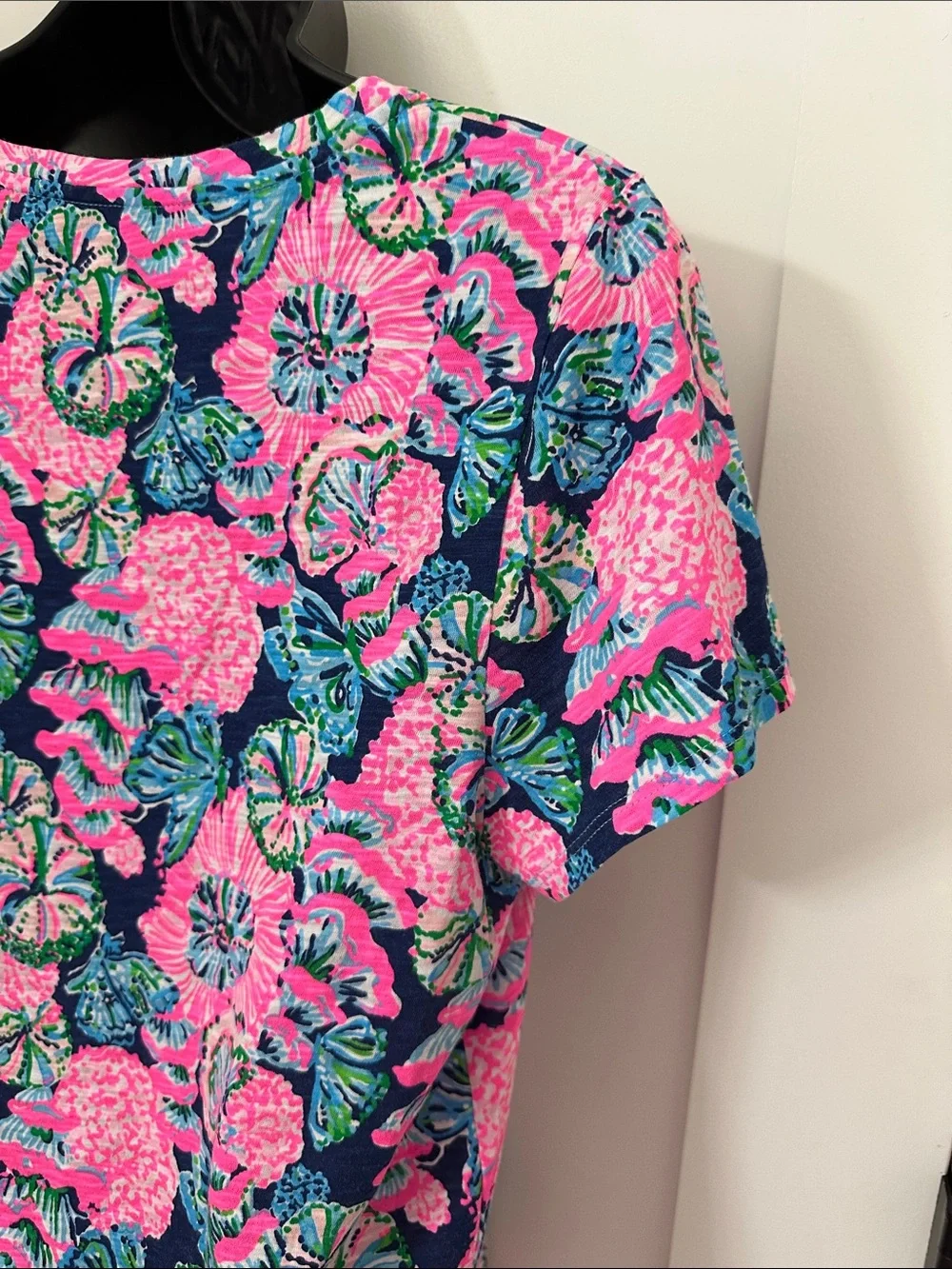 Lilly Pulitzer Etta Navy, Hot Pink & Green Floral Short Sleeve Tee - Picture 9 of 9